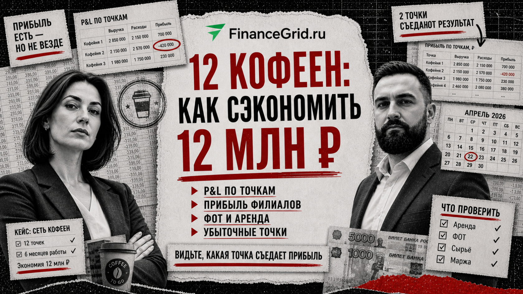 Финансовый дашборд сети кофеен с ДДС, P&L, платежным календарем и экономией 12 млн рублей