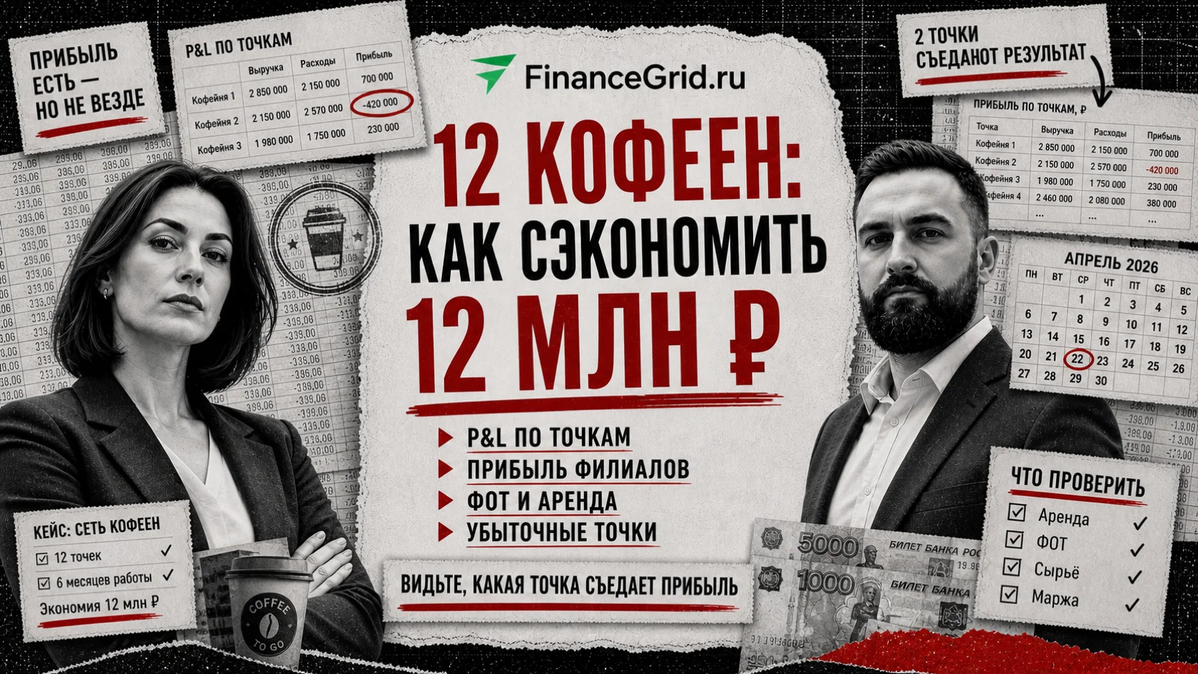 Финансовый дашборд сети кофеен с ДДС, P&L, платежным календарем и экономией 12 млн рублей