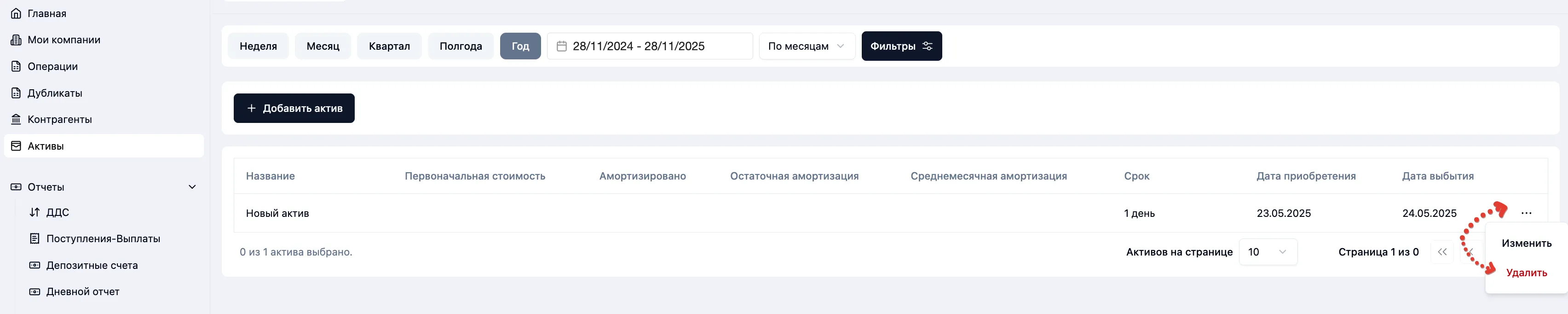 Скриншот интерфейса FinanceGrid: Активы