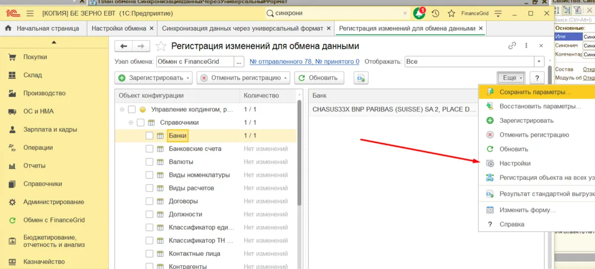 Скриншот интерфейса FinanceGrid: 1С
