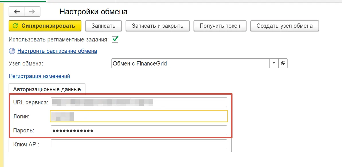 Скриншот интерфейса FinanceGrid: 1С