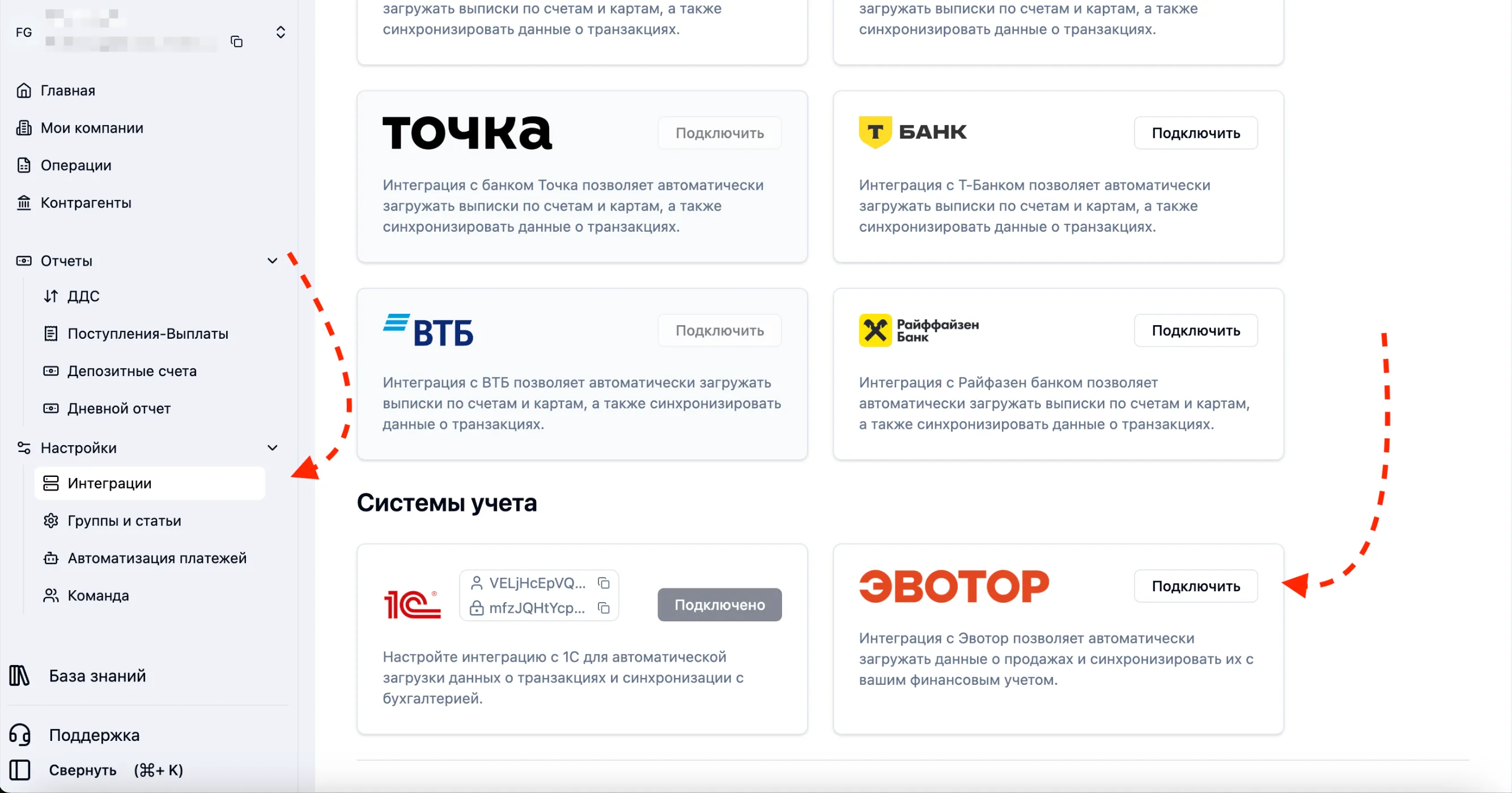Скриншот интерфейса FinanceGrid: Эвотор